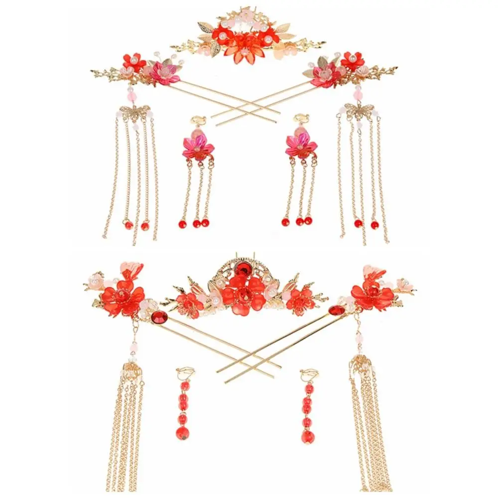 Elegant Flower Bridal Headwear Alloy Plastic Wedding Hair Sticks Chinese Style U-Shape Earrings Hairpin Set Hanfu - Image 6