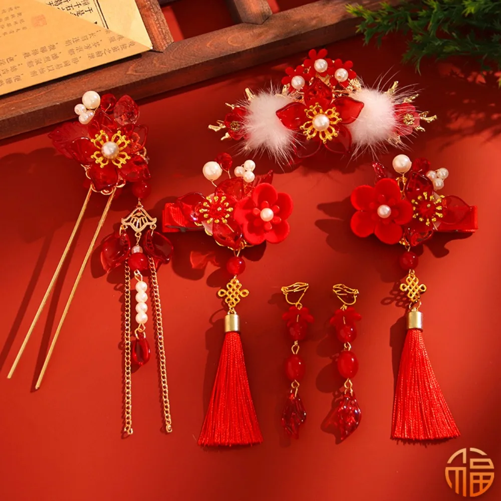 Ancient Style New Year Chinese Style Hairpin Set Tassel Red Hanfu Hair Stick Hair Chopstick for Buns Flower Hair Comb Cheongsam - Image 8