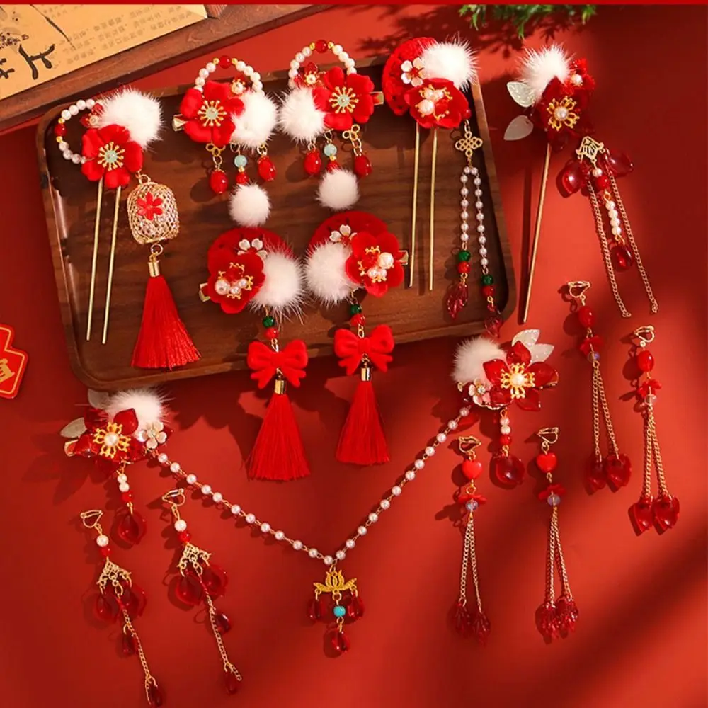 Ancient Style New Year Chinese Style Hairpin Set Tassel Red Hanfu Hair Stick Hair Chopstick for Buns Flower Hair Comb Cheongsam - Image 22