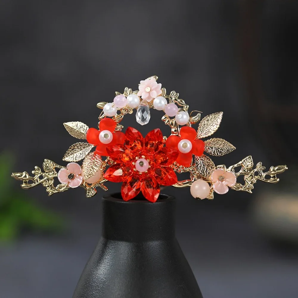 Elegant Flower Bridal Headwear Alloy Plastic Wedding Hair Sticks Chinese Style U-Shape Earrings Hairpin Set Hanfu - Image 11