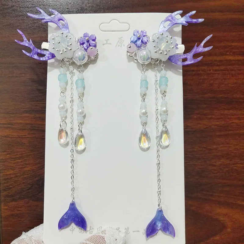 1 pair Handmade Ancient Style Hairpin Tassel Long Chain Beads Dangle Hairpin Chinese Hanfu Headdress girl woman ancient hairpin - Image 21