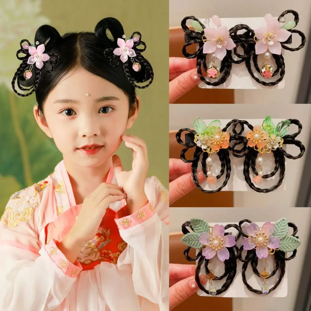 Red Children Wig Hairpin Flower Tassels Hanfu Hair Sticks Ancient Headwear Tang Suit Hair Clip Chinese New Year Headwear Baby - Image 21