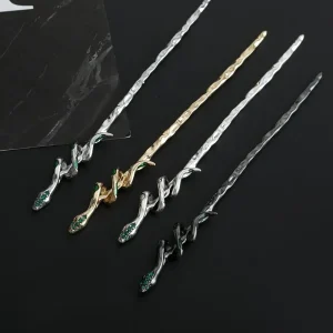 Green Girl Hair Accessories Silver Cheongsam Hanfu Hair Sticks Chinese Style Headwear Ancient Style Hairpin Metal Snake Hairpin