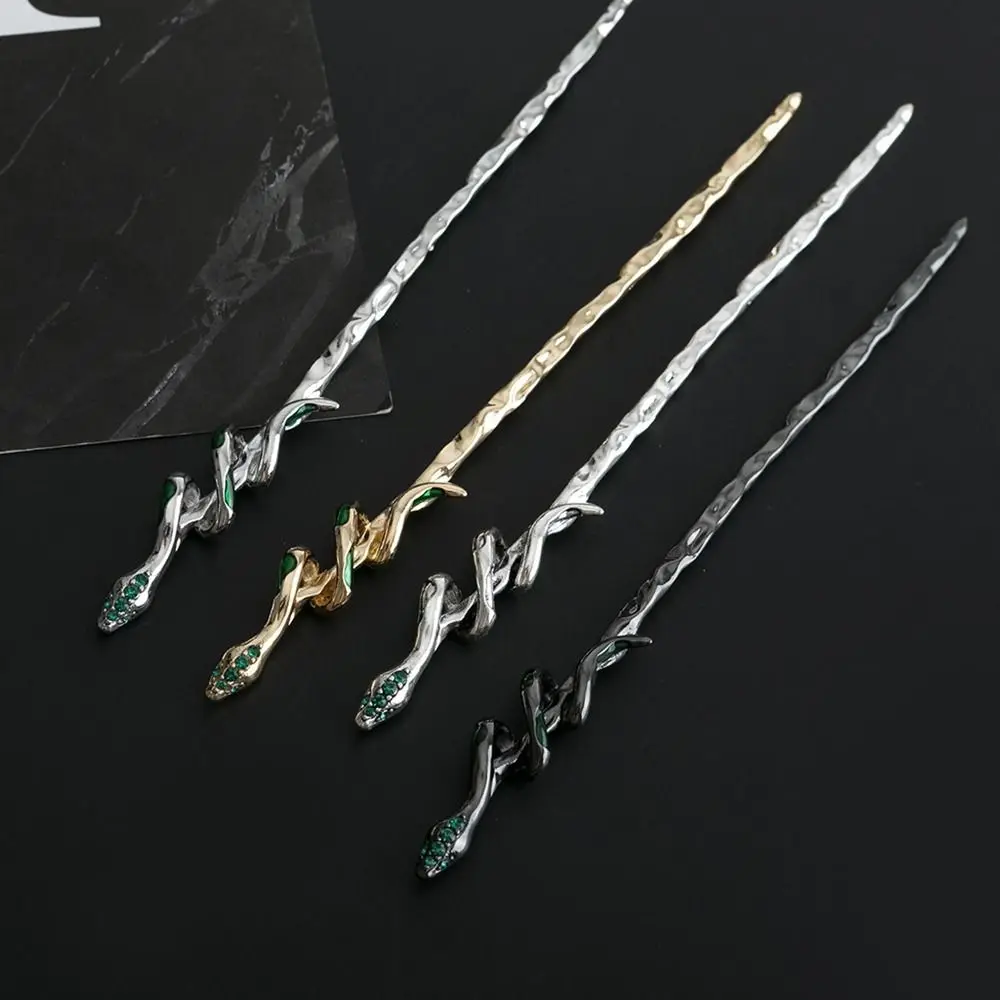 Green Girl Hair Accessories Silver Cheongsam Hanfu Hair Sticks Chinese Style Headwear Ancient Style Hairpin Metal Snake Hairpin