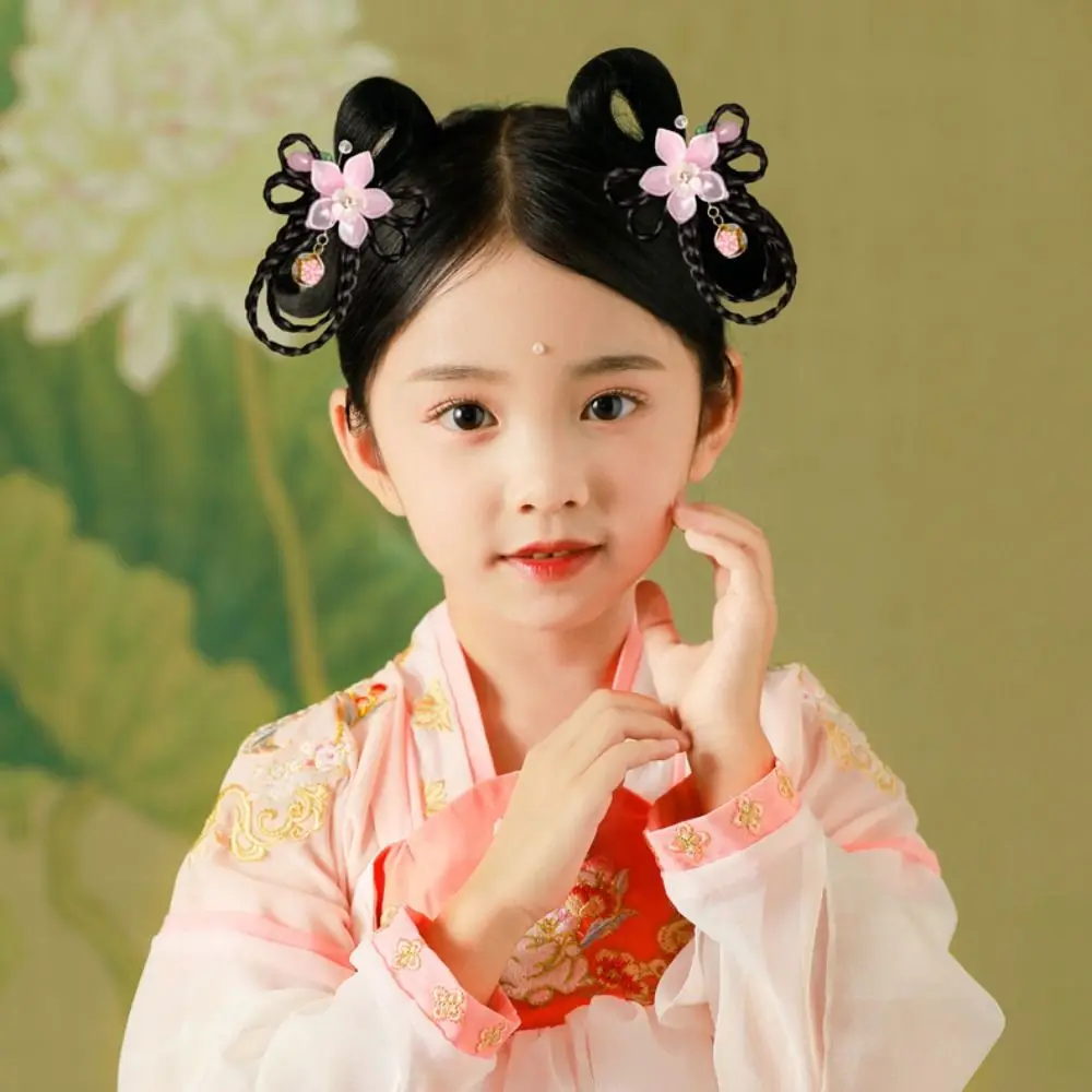 Red Children Wig Hairpin Flower Tassels Hanfu Hair Sticks Ancient Headwear Tang Suit Hair Clip Chinese New Year Headwear Baby - Image 22