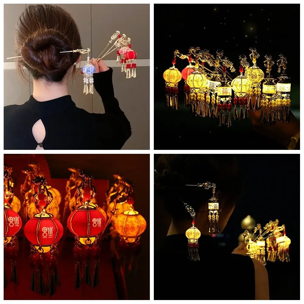 Pearl Glowing Lantern Hairpin LED Light Flower LED Lantern Tassel Hair Stick Hair Chopstick Chinese Style Hanfu Hair Clip Women - Image 2