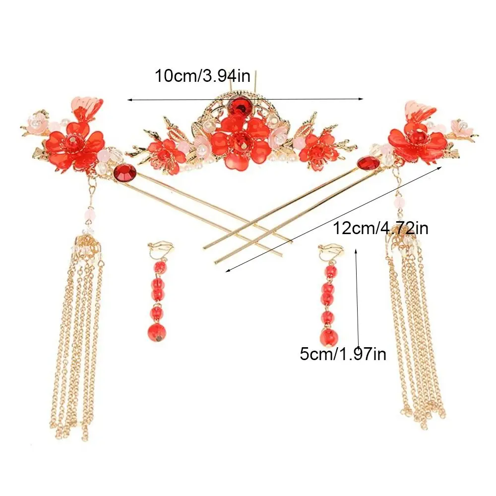 Elegant Flower Bridal Headwear Alloy Plastic Wedding Hair Sticks Chinese Style U-Shape Earrings Hairpin Set Hanfu - Image 5