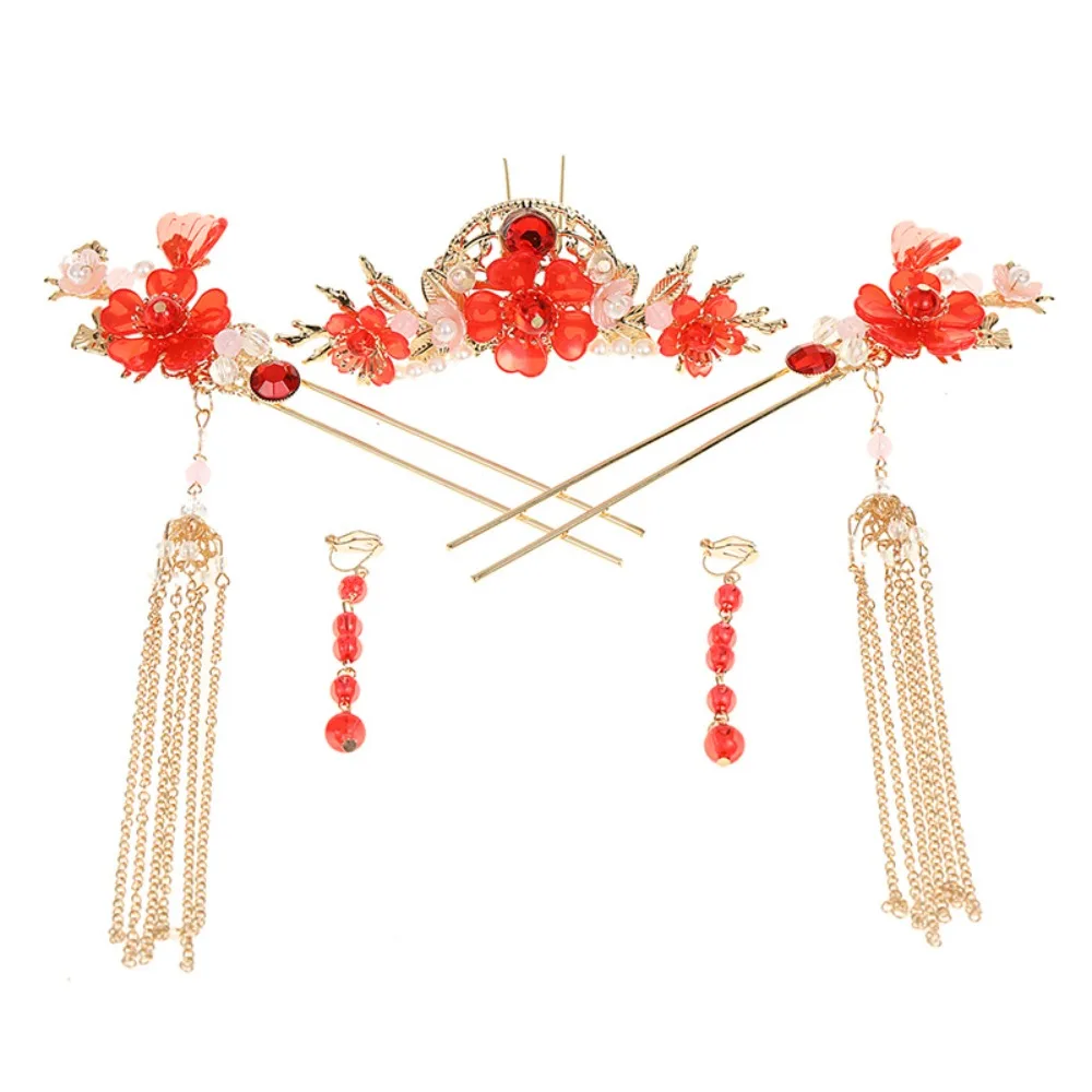 Elegant Flower Bridal Headwear Alloy Plastic Wedding Hair Sticks Chinese Style U-Shape Earrings Hairpin Set Hanfu - Image 7