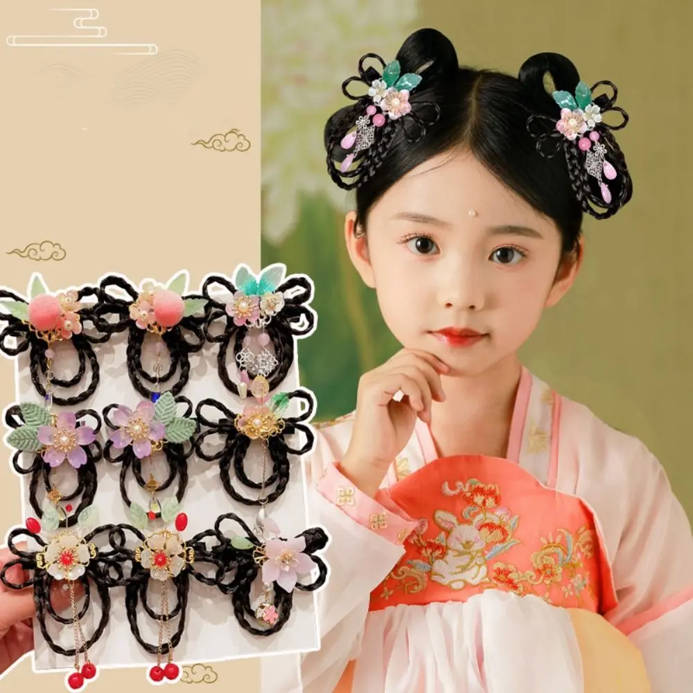 Red Children Wig Hairpin Flower Tassels Hanfu Hair Sticks Ancient Headwear Tang Suit Hair Clip Chinese New Year Headwear Baby - Image 2