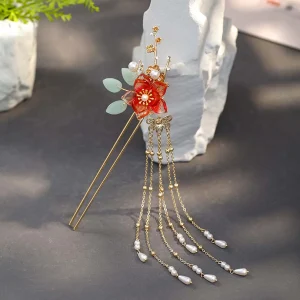 Retro Girls Chinese Alloy Long Tassels Pearl Hair Sticks Wedding Hair Jewelry Hanfu Headwear Hairpins