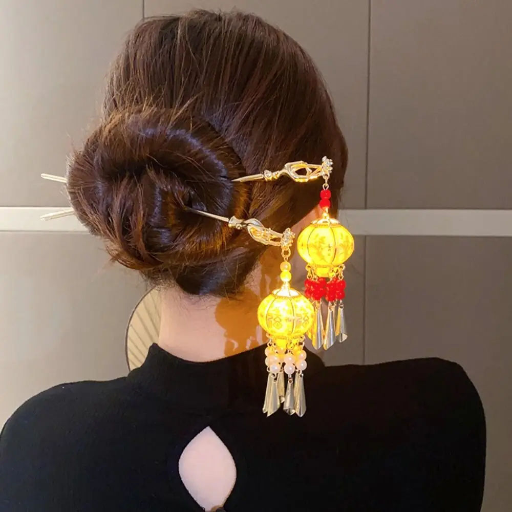 Pearl Glowing Lantern Hairpin LED Light Flower LED Lantern Tassel Hair Stick Hair Chopstick Chinese Style Hanfu Hair Clip Women - Image 3