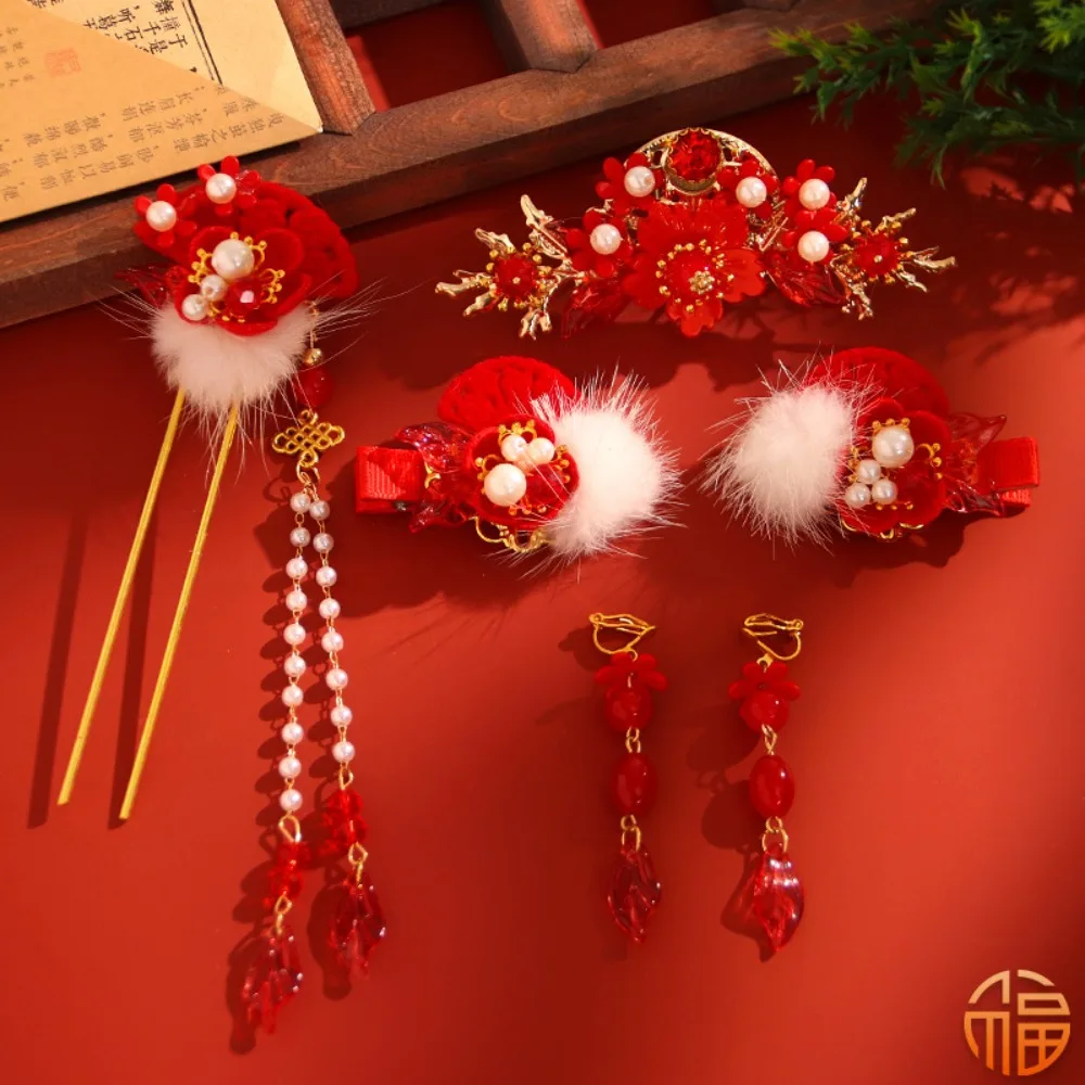 Ancient Style New Year Chinese Style Hairpin Set Tassel Red Hanfu Hair Stick Hair Chopstick for Buns Flower Hair Comb Cheongsam - Image 11