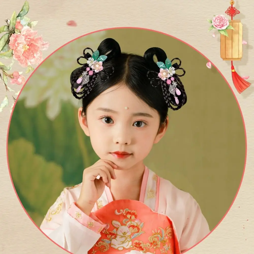 Red Children Wig Hairpin Flower Tassels Hanfu Hair Sticks Ancient Headwear Tang Suit Hair Clip Chinese New Year Headwear Baby - Image 31