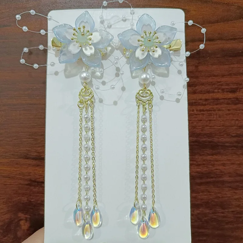 1 pair Handmade Ancient Style Hairpin Tassel Long Chain Beads Dangle Hairpin Chinese Hanfu Headdress girl woman ancient hairpin - Image 29