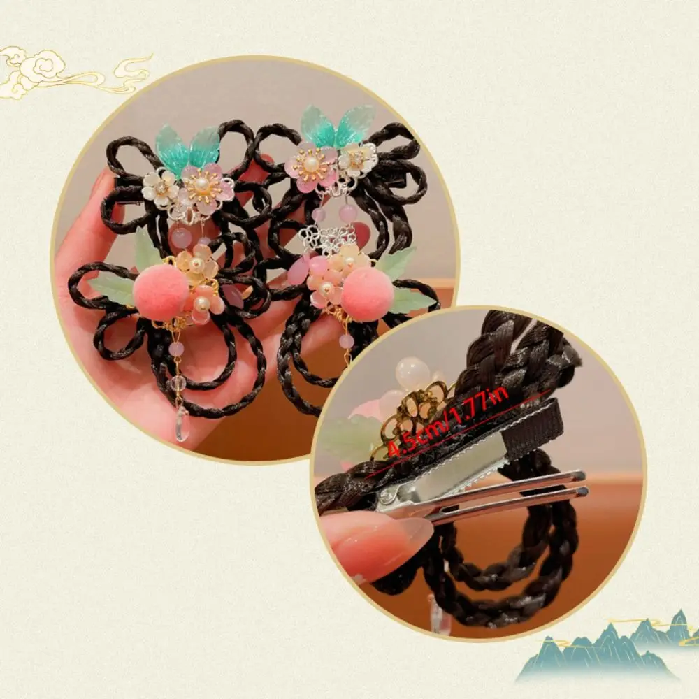 Red Children Wig Hairpin Flower Tassels Hanfu Hair Sticks Ancient Headwear Tang Suit Hair Clip Chinese New Year Headwear Baby - Image 5