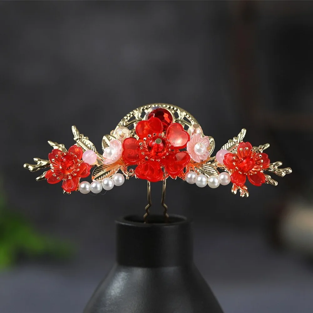 Elegant Flower Bridal Headwear Alloy Plastic Wedding Hair Sticks Chinese Style U-Shape Earrings Hairpin Set Hanfu - Image 12