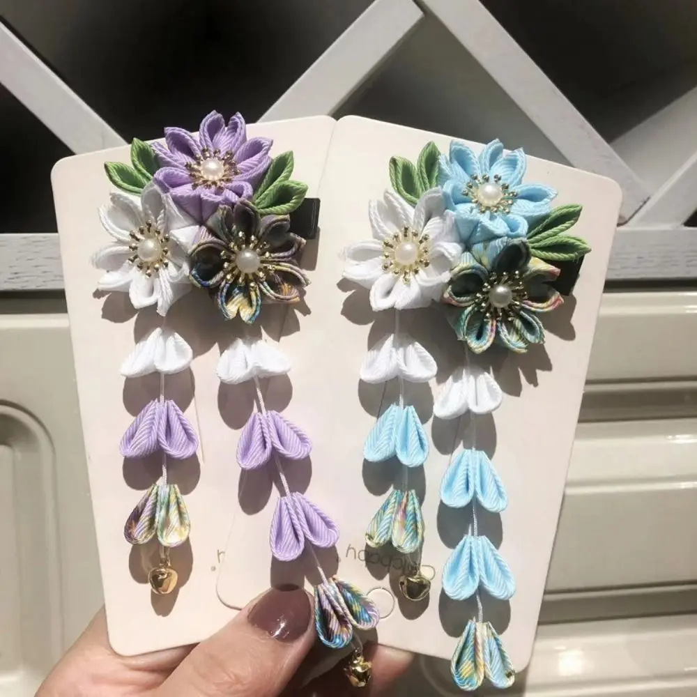 Hanfu Accessories Japanese Kimono Headwear Ancient Style Cloth Sakura Flower Hair Clip Handmade Sweet Tassel Flower Hairpin - Image 4