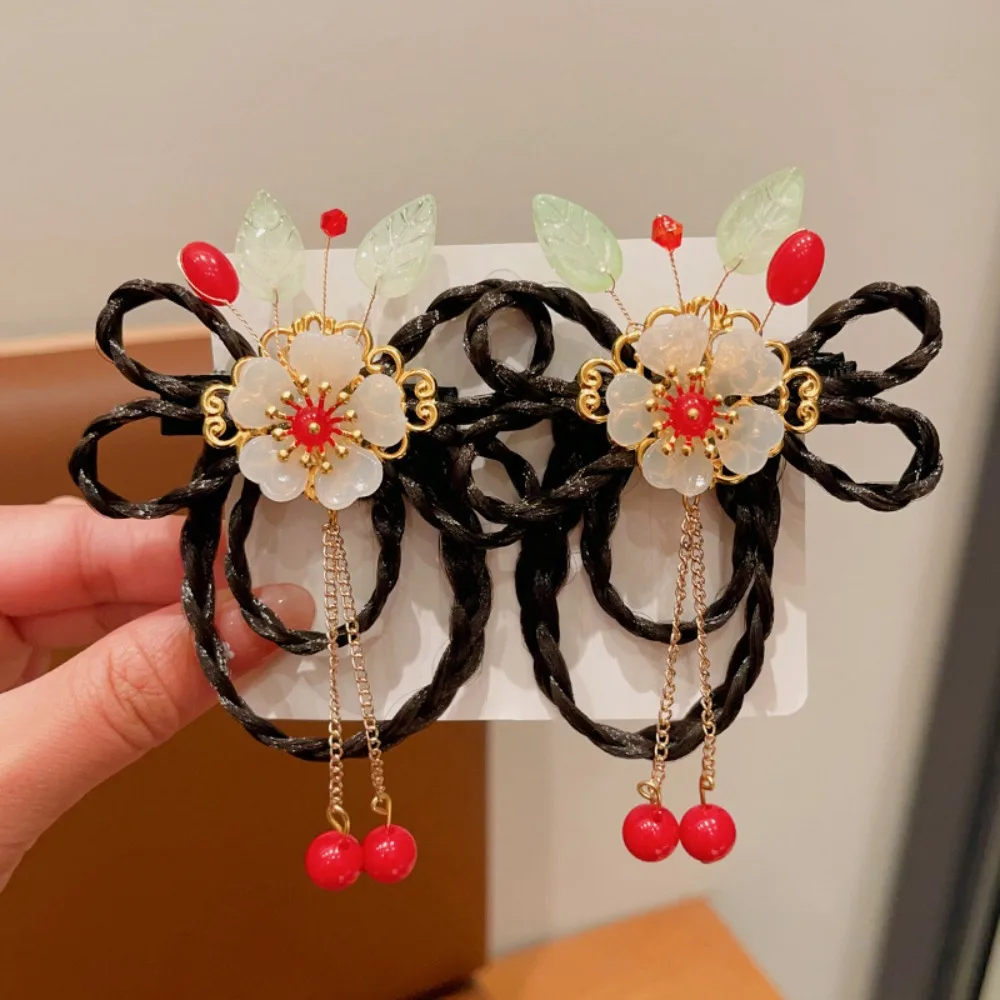Red Children Wig Hairpin Flower Tassels Hanfu Hair Sticks Ancient Headwear Tang Suit Hair Clip Chinese New Year Headwear Baby - Image 16