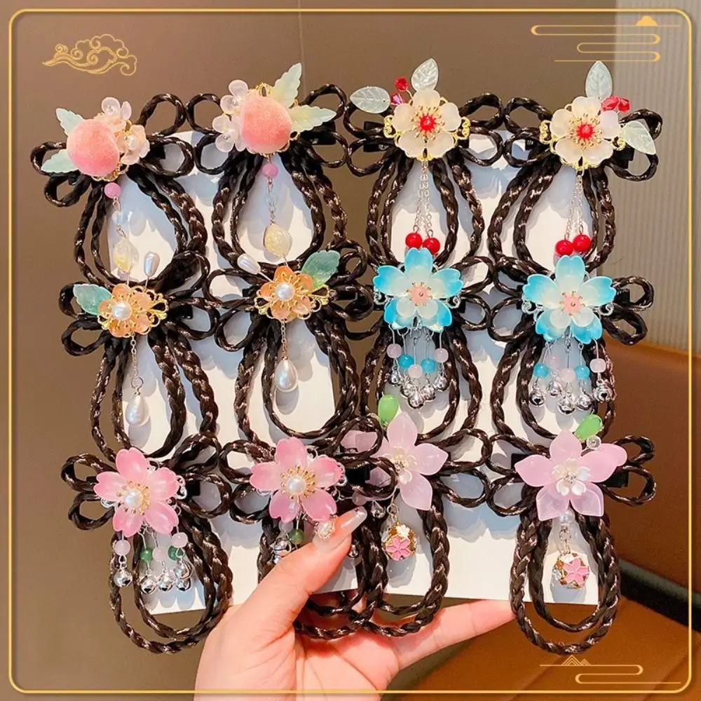 Red Children Wig Hairpin Flower Tassels Hanfu Hair Sticks Ancient Headwear Tang Suit Hair Clip Chinese New Year Headwear Baby - Image 4