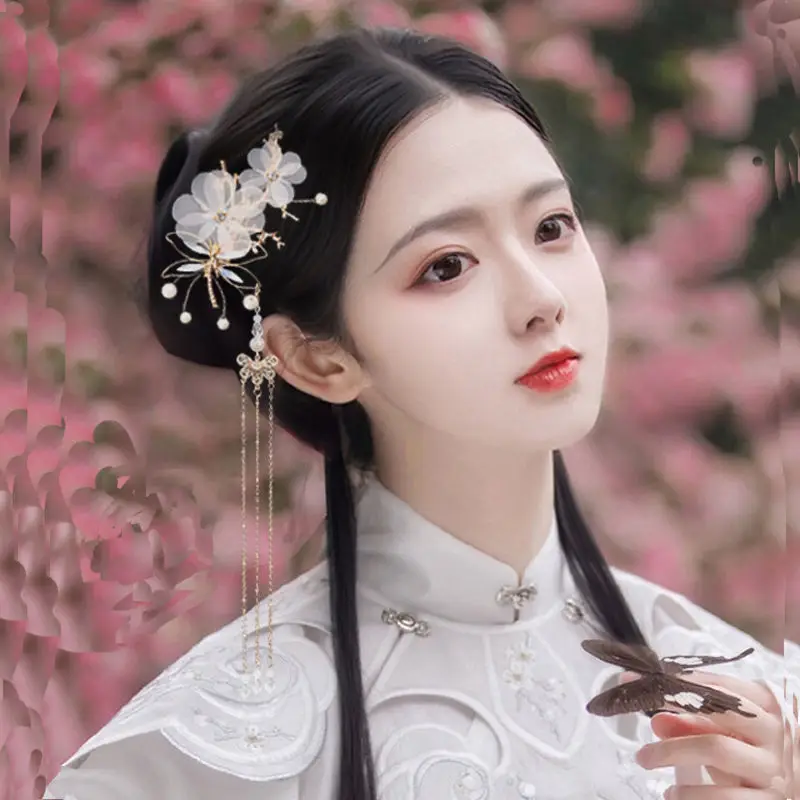 1 pair Handmade Ancient Style Hairpin Tassel Long Chain Beads Dangle Hairpin Chinese Hanfu Headdress girl woman ancient hairpin - Image 54