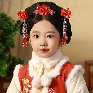 Ancient Style New Year Chinese Style Hairpin Set Tassel Red Hanfu Hair Stick Hair Chopstick for Buns Flower Hair Comb Cheongsam