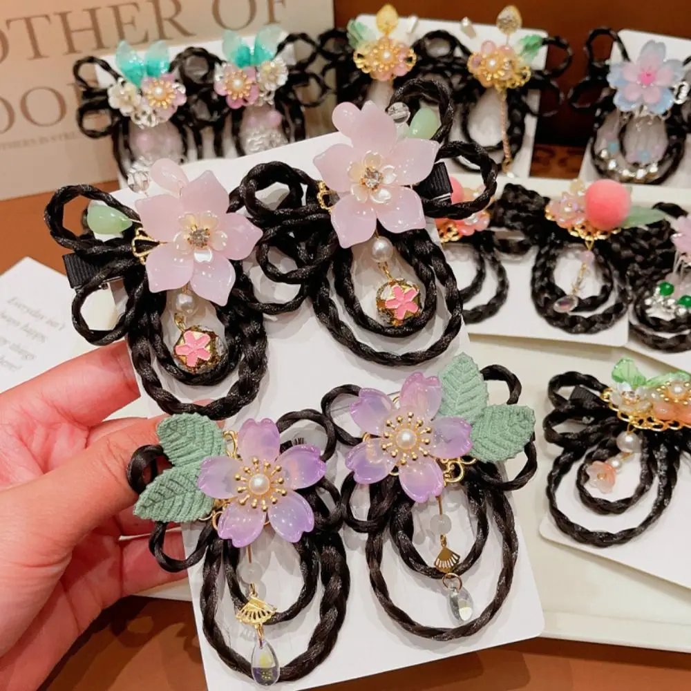 Red Children Wig Hairpin Flower Tassels Hanfu Hair Sticks Ancient Headwear Tang Suit Hair Clip Chinese New Year Headwear Baby - Image 3