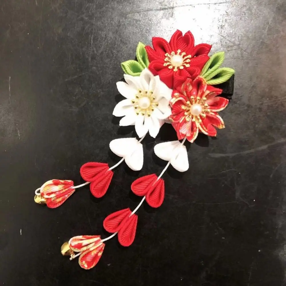 Hanfu Accessories Japanese Kimono Headwear Ancient Style Cloth Sakura Flower Hair Clip Handmade Sweet Tassel Flower Hairpin - Image 3