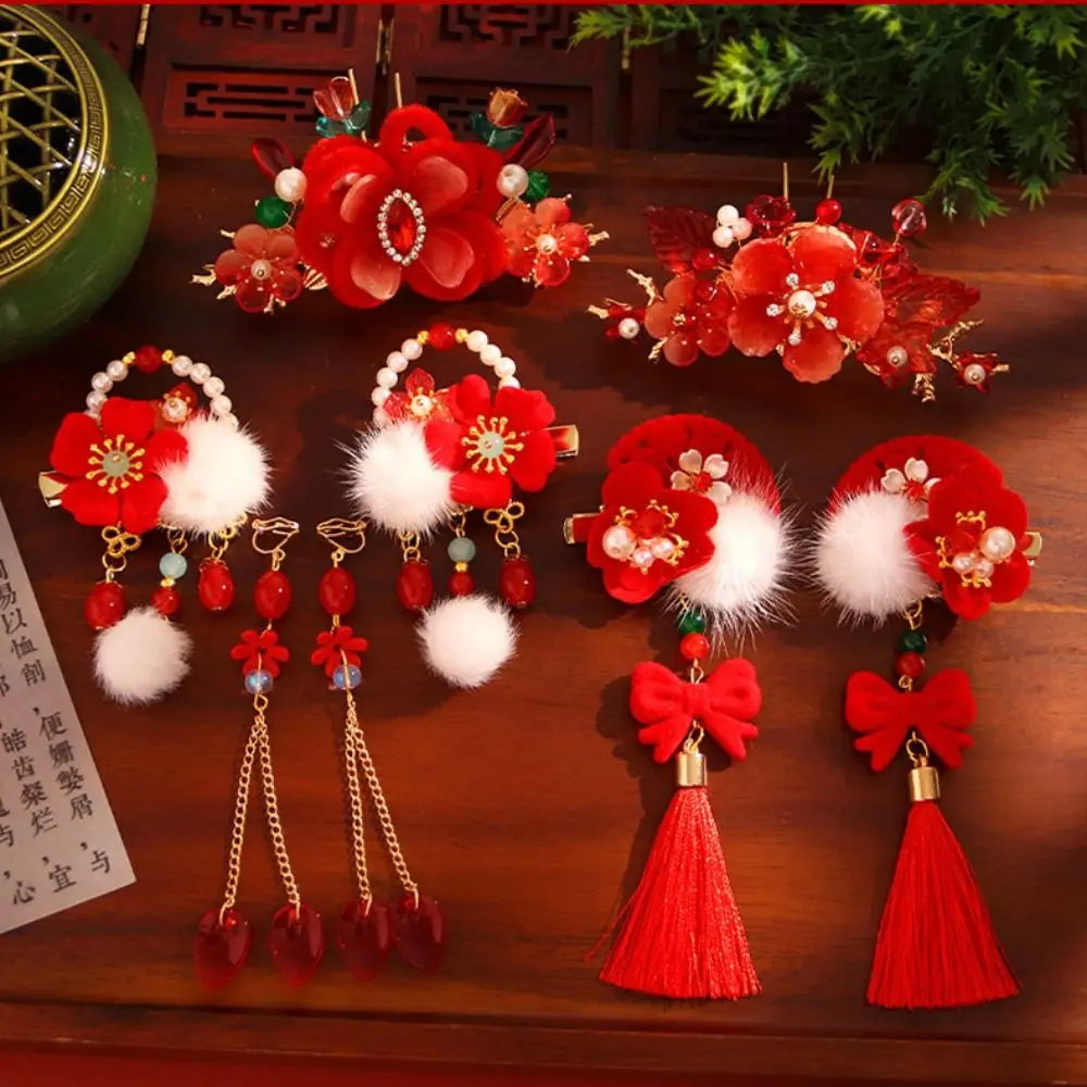 Ancient Style New Year Chinese Style Hairpin Set Tassel Red Hanfu Hair Stick Hair Chopstick for Buns Flower Hair Comb Cheongsam - Image 18
