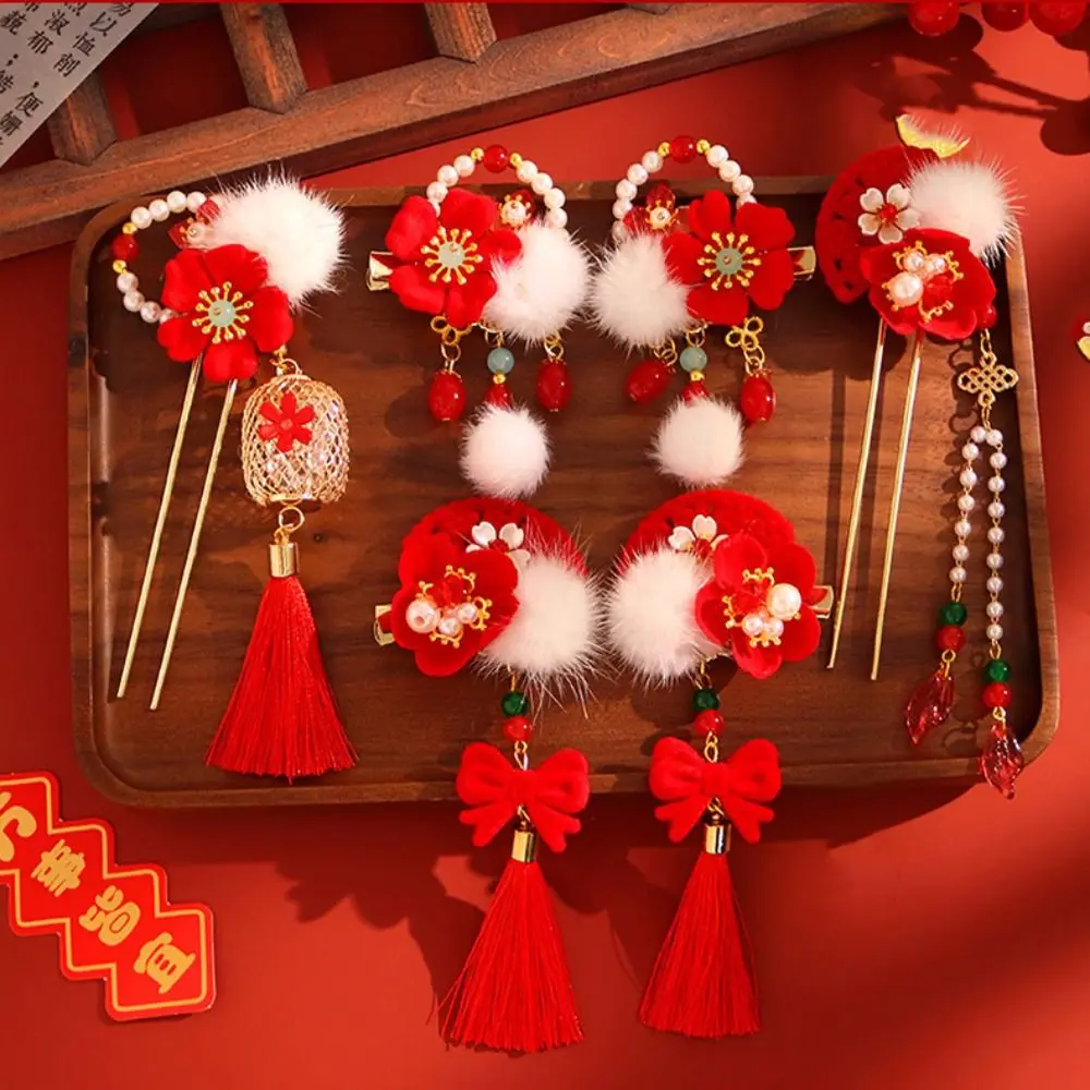 Ancient Style New Year Chinese Style Hairpin Set Tassel Red Hanfu Hair Stick Hair Chopstick for Buns Flower Hair Comb Cheongsam - Image 23