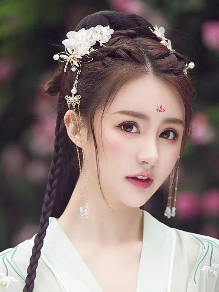 1 pair Handmade Ancient Style Hairpin Tassel Long Chain Beads Dangle Hairpin Chinese Hanfu Headdress girl woman ancient hairpin - Image 56