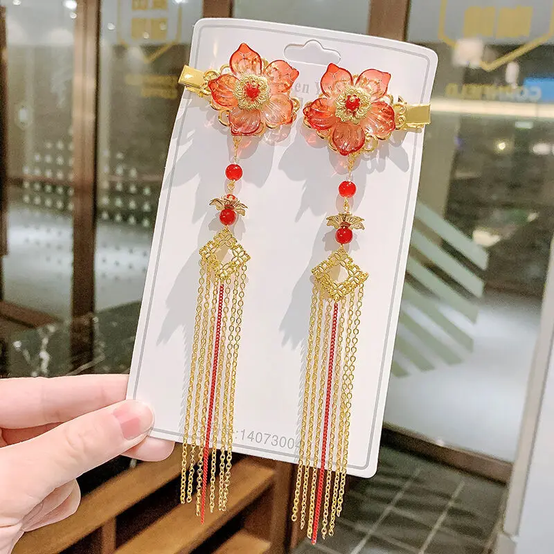 1 pair Handmade Ancient Style Hairpin Tassel Long Chain Beads Dangle Hairpin Chinese Hanfu Headdress girl woman ancient hairpin - Image 59