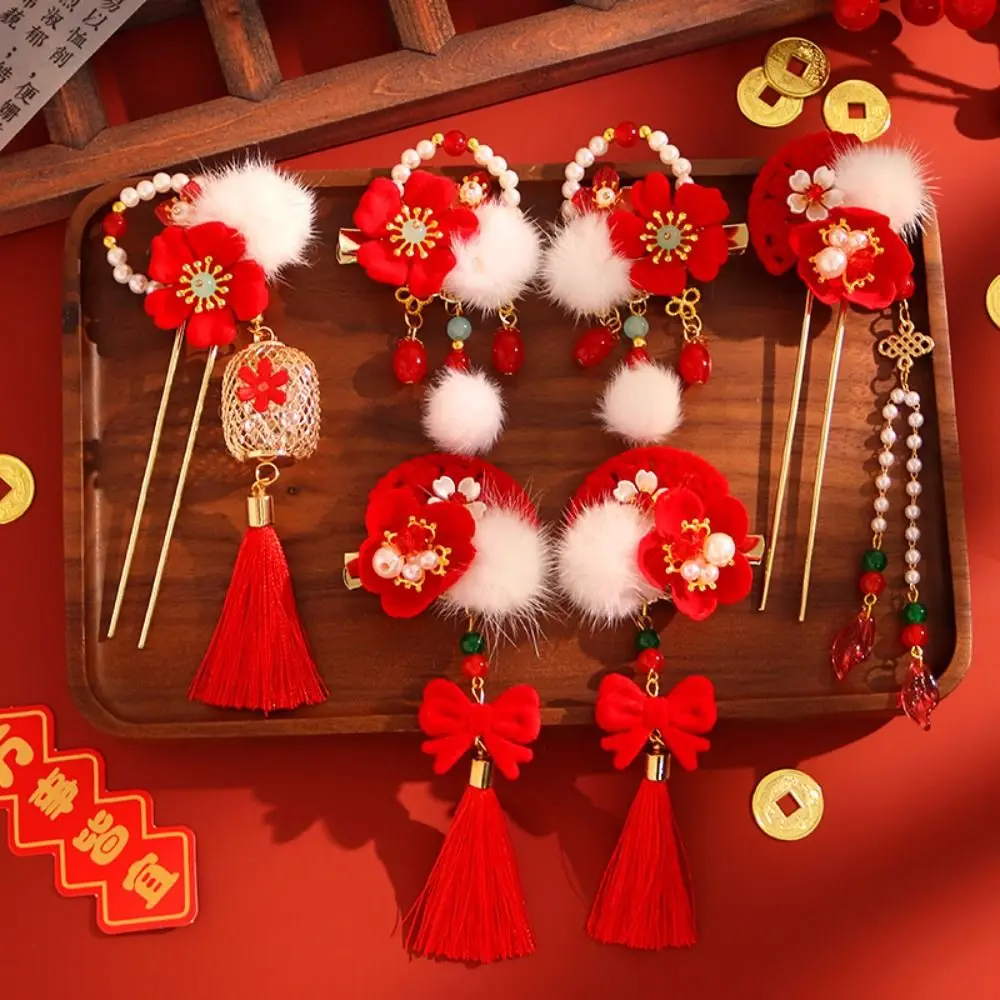 Ancient Style New Year Chinese Style Hairpin Set Tassel Red Hanfu Hair Stick Hair Chopstick for Buns Flower Hair Comb Cheongsam - Image 4