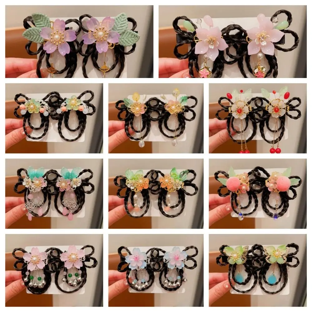 Red Children Wig Hairpin Flower Tassels Hanfu Hair Sticks Ancient Headwear Tang Suit Hair Clip Chinese New Year Headwear Baby - Image 6