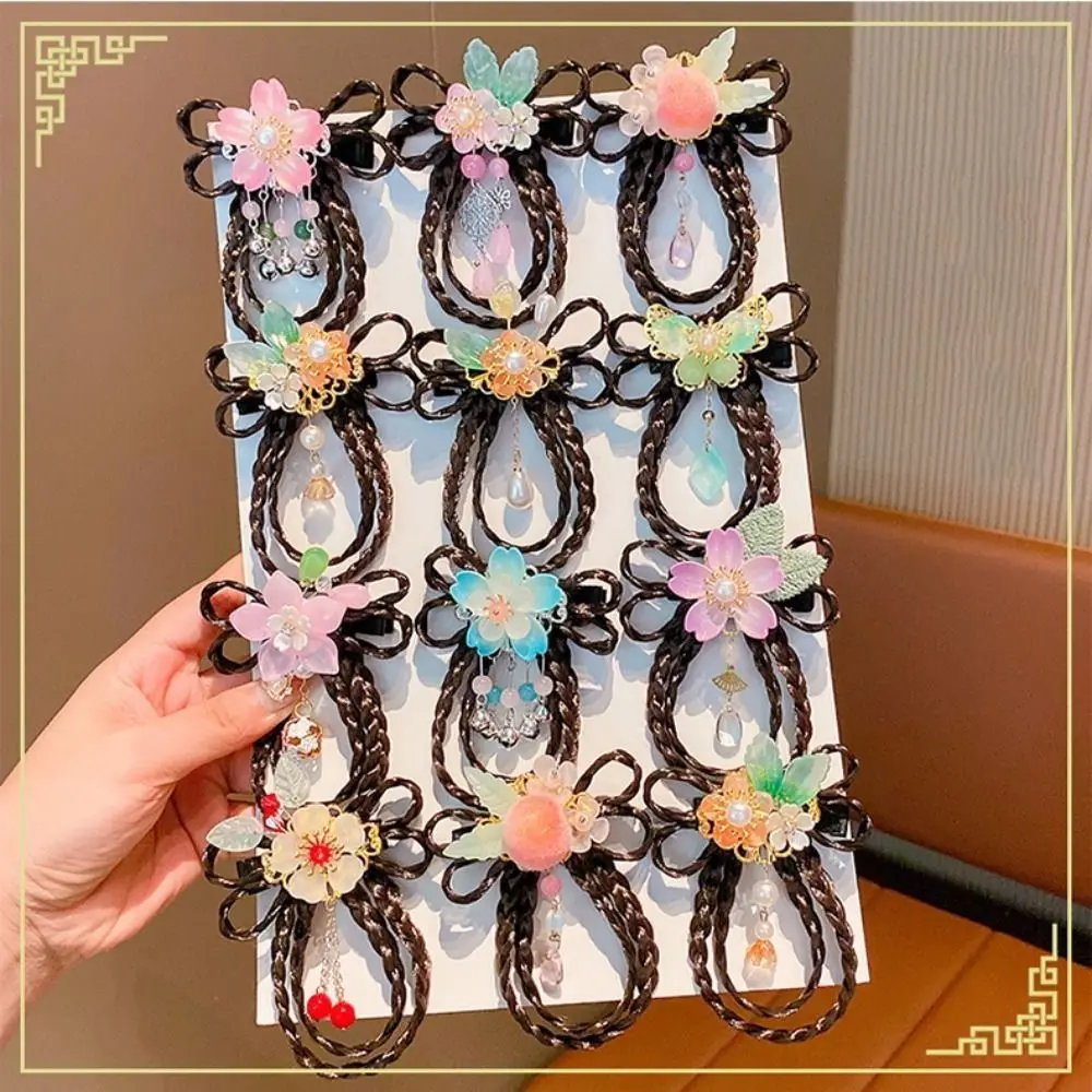 Red Children Wig Hairpin Flower Tassels Hanfu Hair Sticks Ancient Headwear Tang Suit Hair Clip Chinese New Year Headwear Baby - Image 19