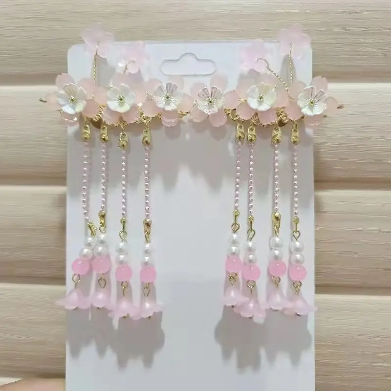 1 pair Handmade Ancient Style Hairpin Tassel Long Chain Beads Dangle Hairpin Chinese Hanfu Headdress girl woman ancient hairpin - Image 41