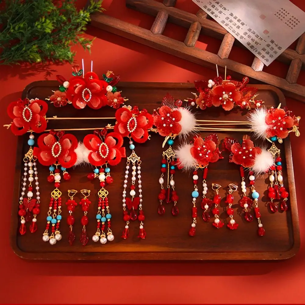 Ancient Style New Year Chinese Style Hairpin Set Tassel Red Hanfu Hair Stick Hair Chopstick for Buns Flower Hair Comb Cheongsam - Image 16