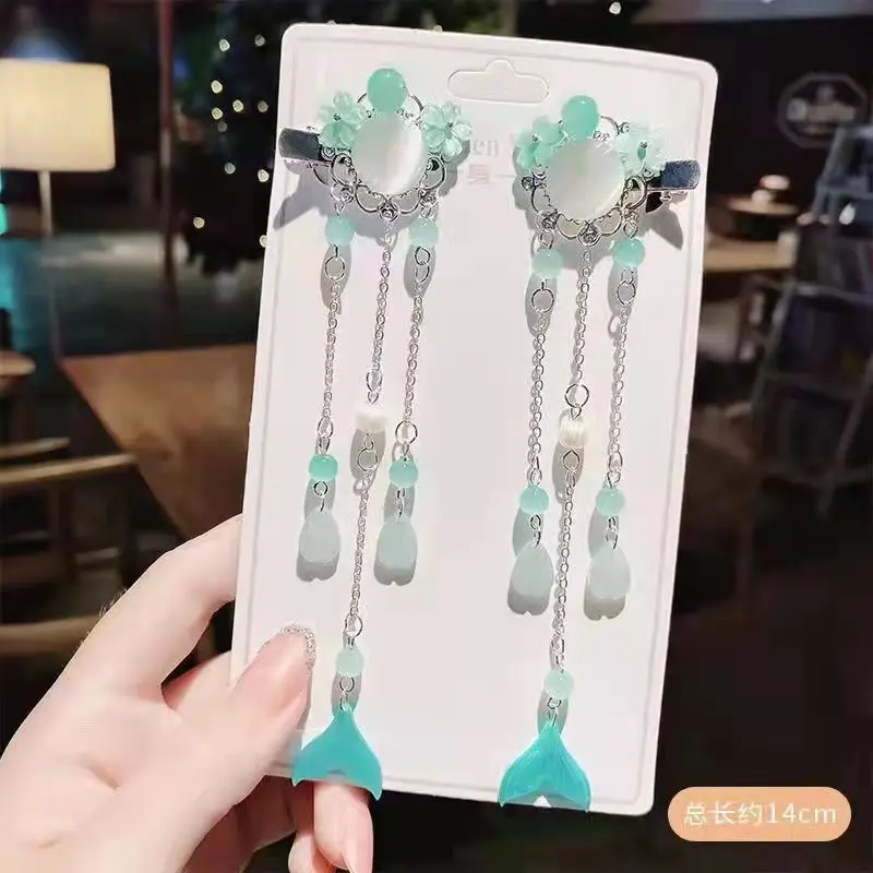 1 pair Handmade Ancient Style Hairpin Tassel Long Chain Beads Dangle Hairpin Chinese Hanfu Headdress girl woman ancient hairpin - Image 9