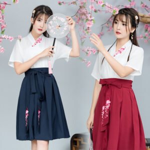 Summer Hanfu Embroidered Cross Collar Skirt