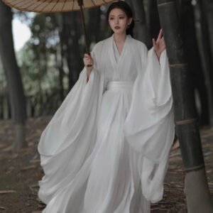 Frost-white, Straight-hemmed White Hanfu For Women Ethereal And Serene