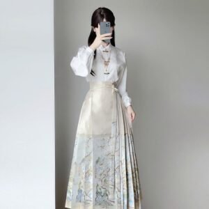 Chinese Women's Clothes National Style Two-piece Set Slimming Improved Hanfu Mamian Skirts