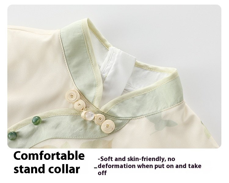 Girls Chinese Style Traditional Short Sleeve Horse-face Skirt Kids Clothes Two-piece Suit - Image 9