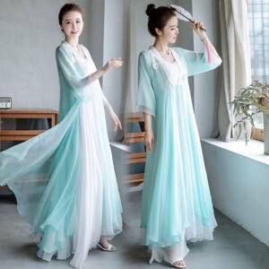 Retro Improved Hanfu V-neck Color Matching Three-dimensional Flower