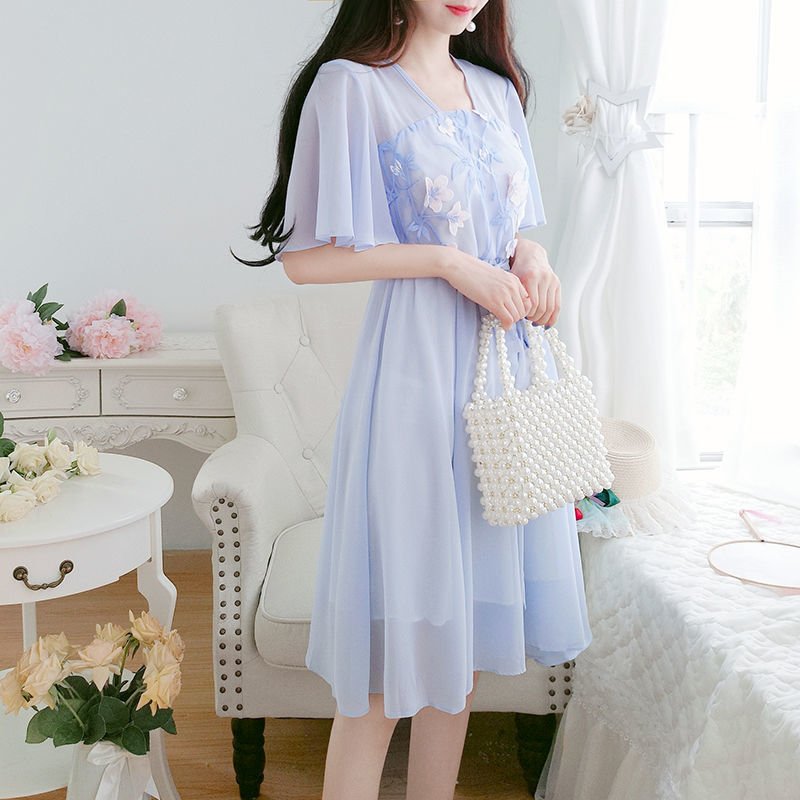 Women's Embroidered Chiffon Improved Hanfu Dress - Image 7